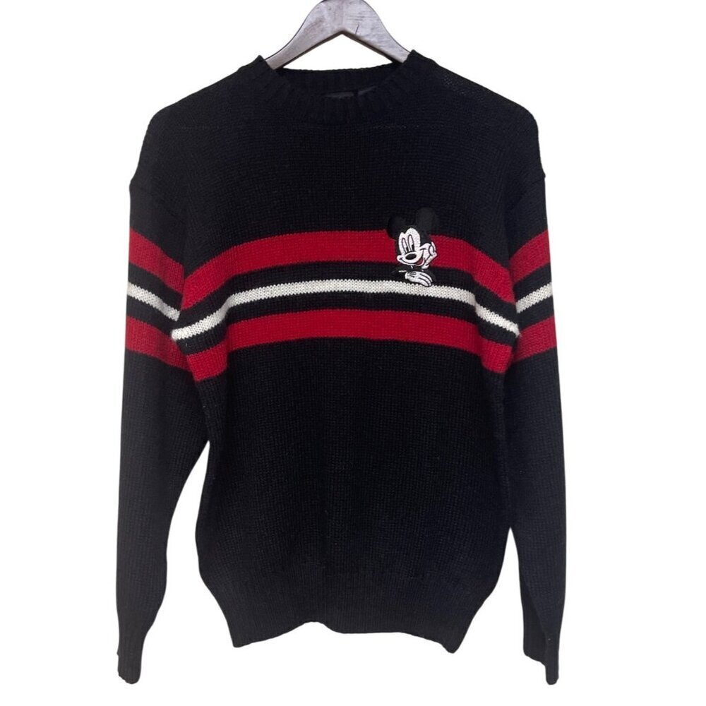 VTG Mickey Mouse Unlimited Acrylic Wool Blend Black Red Sweater Men's Medium